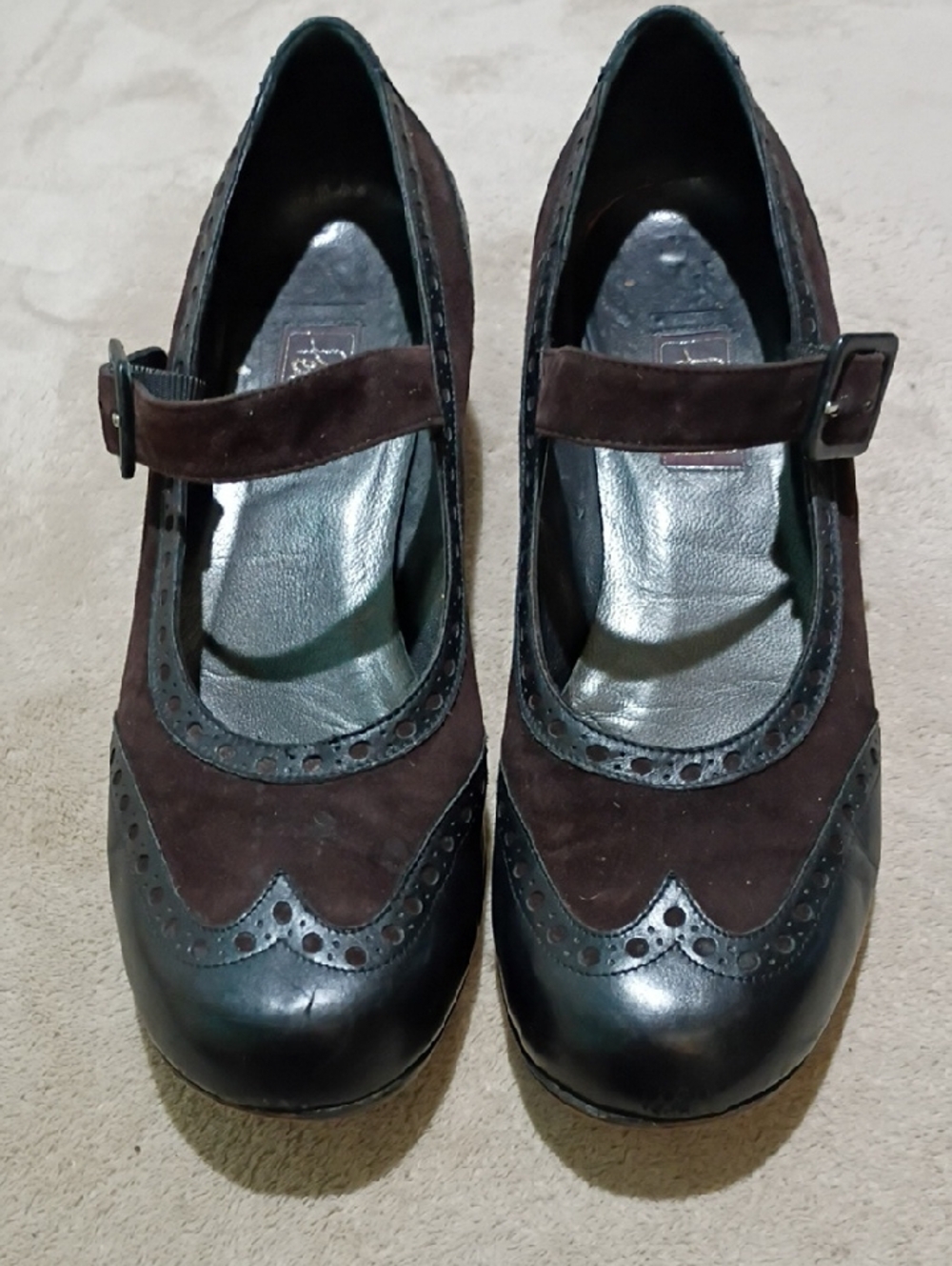 Peter Fox Brown Mary Jane Heels with Brogue Accent - Picture 5 of 8